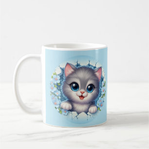 かわいい3D猫のフラワーの壁デザイン コーヒーマグカップ