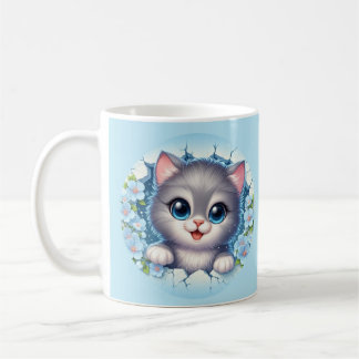 かわいい3D猫のフラワーの壁デザイン コーヒーマグカップ