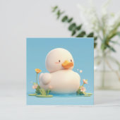 かわいい3D粘土のアヒルの花咲く池のポストカード (スタンド正面)