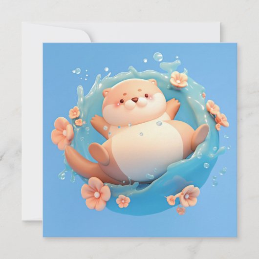 かわいい3D粘土ラッコの水しぶきポストカード (正面)