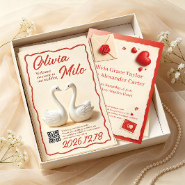 かわいい3D粘土 白い白鳥の結婚式 招待状