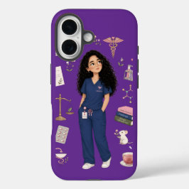かわいい3D薬剤師メガネパープル携帯ケース iPhone 16ケース