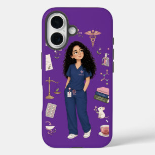 かわいい3D薬剤師メガネパープル携帯ケース iPhone 16ケース
