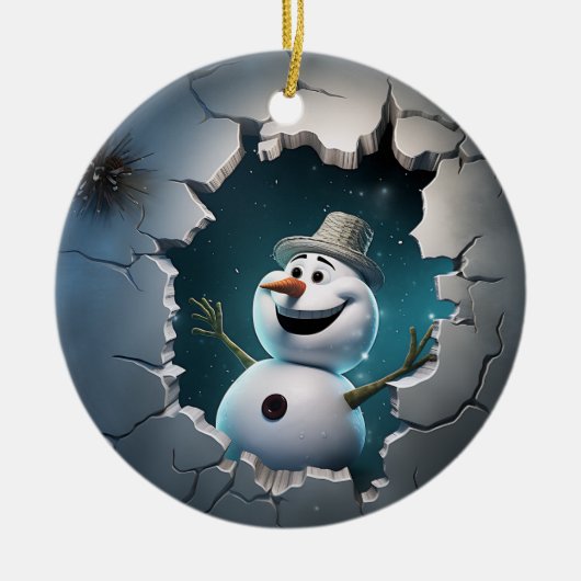 かわいい3D雪だるまクリスマス セラミックオーナメント (正面)