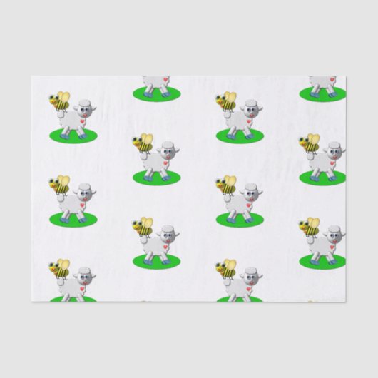 かわいい3D ルック ハチとヒツジ 薄葉紙 (正面)