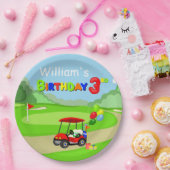 かわいい3rdバースデーレッドゴルフカート少年 ペーパープレート (パーティー)