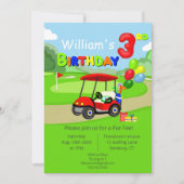 かわいい3rdバースデーレッドゴルフカート少年 招待状 (正面)