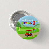 かわいい3rdバースデーレッドゴルフカート少年 缶バッジ (正面&裏面)