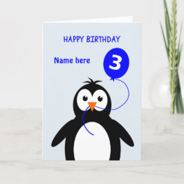 かわいい3rd誕生日ペンギンの名前を青に追加 カード