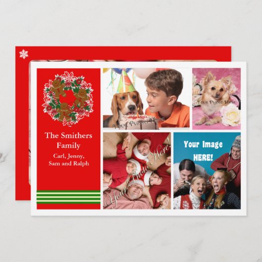 かわいい4つの写真家族のクリスマスカード シーズンカード (正面/裏面)