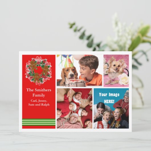 かわいい4つの写真家族のクリスマスカード シーズンカード (スタンド正面)