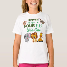 かわいい4つの野生のジャングルサファリ動物の妹 Tシャツ