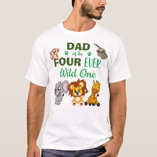 かわいい4つの野生のジャングルサファリ動物園パパ Tシャツ