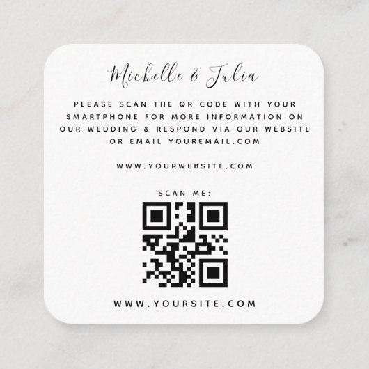 かわいい4フォトコラージュLGBTQゲイカップルRSVP QRコード エンクロージャーカード (裏面)