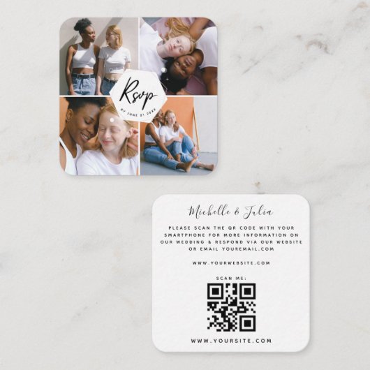 かわいい4フォトコラージュLGBTQゲイカップルRSVP QRコード エンクロージャーカード (正面/裏面)