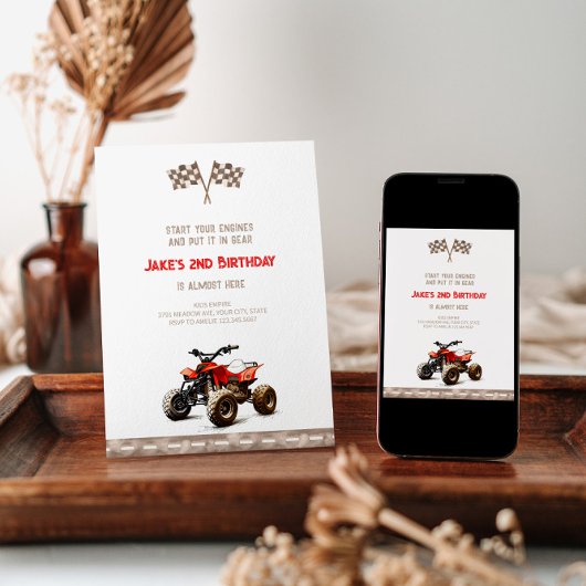 かわいい4ホイーラーバイク誕生日招待状 招待状