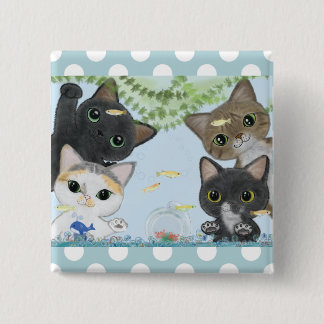 かわいい4匹のメダカ猫 缶バッジ