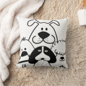 かわいい4匹の白黒の犬のドードル クッション (ブランケット)