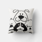 かわいい4匹の白黒の犬のドードル クッション (裏面)