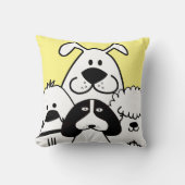 かわいい4匹の白黒の犬のドードル クッション (正面)