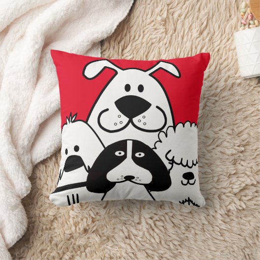 かわいい4匹の白黒の犬のドードル クッション (ブランケット)