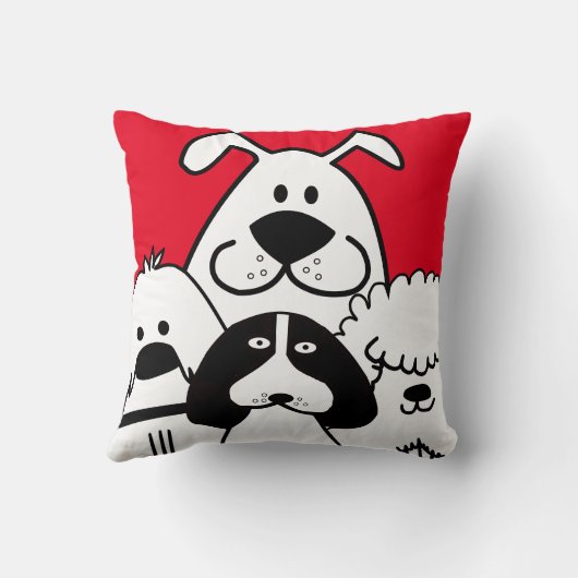 かわいい4匹の白黒の犬のドードル クッション (裏面)
