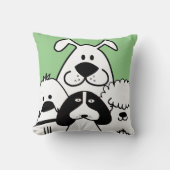 かわいい4匹の白黒の犬のドードル クッション (正面)