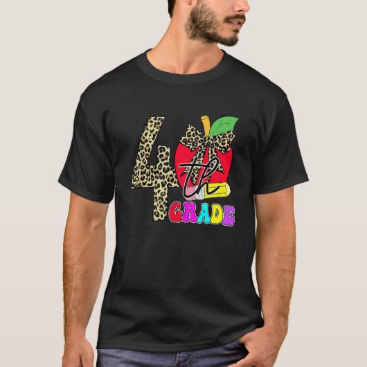 かわいい4年生先生学生豹りんご背中 Tシャツ (正面)
