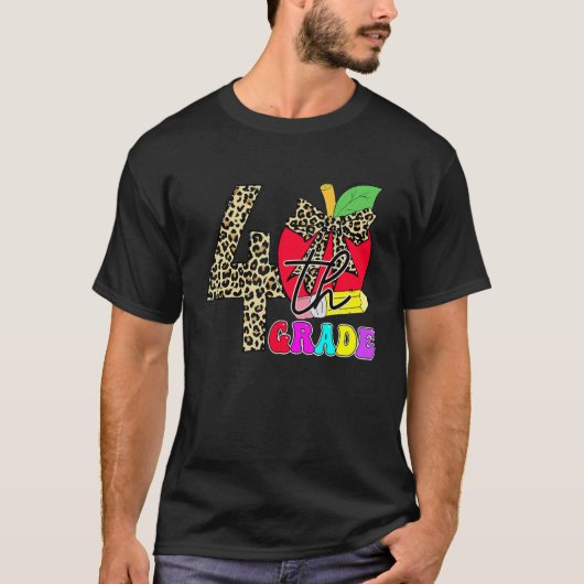 かわいい4年生先生学生豹りんご背中 Tシャツ (正面)