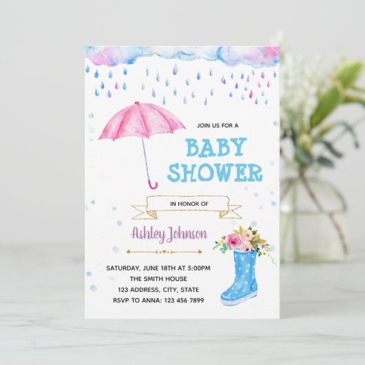 かわいい4月のシャワーテーマパーティーの招待 招待状 (スタンド正面)