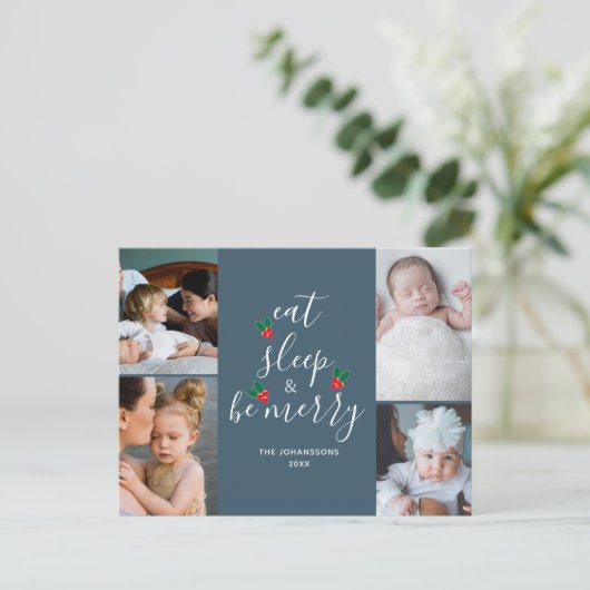 かわいい4枚のフォトコラージュのクリスマス シーズンポストカード (スタンド正面)