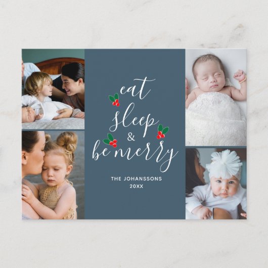 かわいい4枚のフォトコラージュのクリスマス シーズンポストカード (正面)