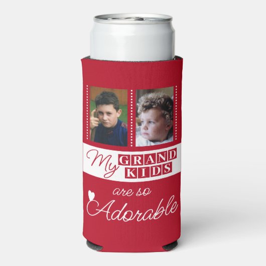 かわいい4枚の写真を追加するグランドキッズ赤い白 スリム缶クーラー (Seltzer裏面)