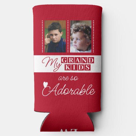 かわいい4枚の写真を追加するグランドキッズ赤い白 スリム缶クーラー (裏面)