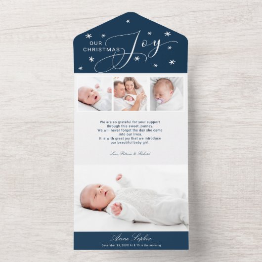 かわいい4枚の写真クリスマス誕生発表 オールインワン招待状 (内側)