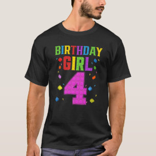 かわいい4歳の誕生日4歳ブロック建物女の子 Tシャツ