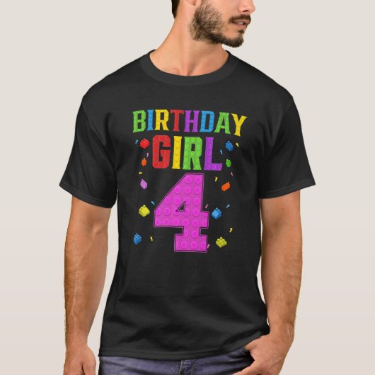 かわいい4歳の誕生日4歳ブロック建物女の子 Tシャツ (正面)