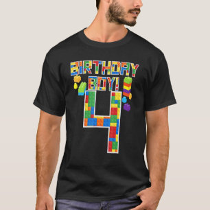 かわいい4歳の誕生日4歳ブロック建物少年 Tシャツ