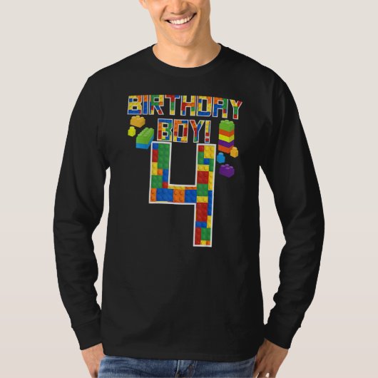 かわいい4歳の誕生日4歳ブロック建物少年 Tシャツ (正面)