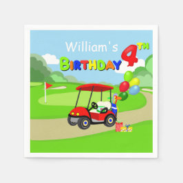 かわいい4歳の誕生日 赤いゴルフカート 男の子用 スタンダードカクテルナプキン