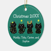 かわいい4猫クリスマスライト名前をカスタムするグリーン セラミックオーナメント (左)