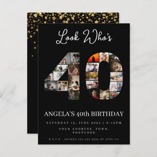 かわいい40歳の誕生日写真モンテージ インビテーションポストカード (正面/裏面)
