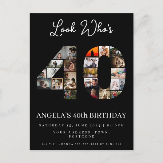 かわいい40歳の誕生日写真モンテージ インビテーションポストカード (正面)
