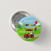 かわいい4thバースデーレッドゴルフカート少年 缶バッジ (正面&裏面)