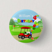かわいい4thバースデーレッドゴルフカート少年 缶バッジ (正面)