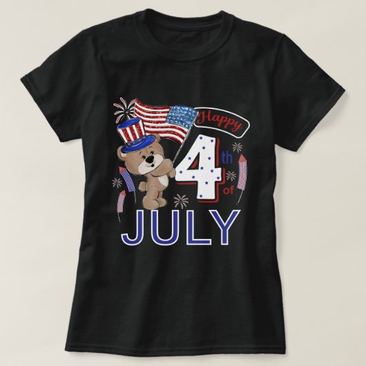 かわいい4th 7月テディベア tシャツ (デザイン正面)