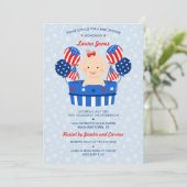 かわいい4th of July 愛国 ベイビーガール ベイビーシャワー 招待状 (スタンド正面)