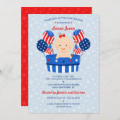 かわいい4th of July 愛国 ベイビーガール ベイビーシャワー 招待状 (正面/裏面)