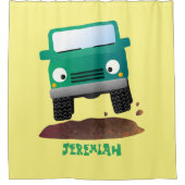 かわいい4X4オフロード車の漫画の車 シャワーカーテン (正面)