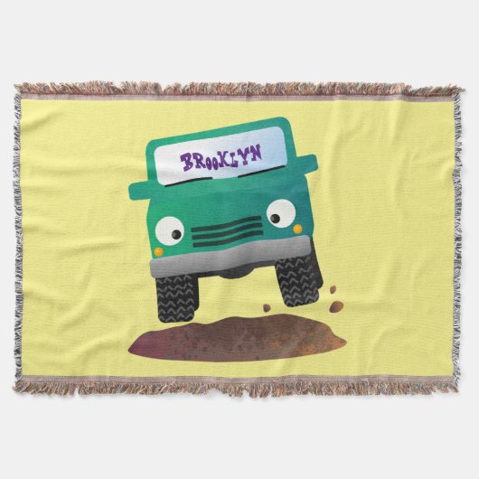 かわいい4X4オフロード車の漫画の車 スローブランケット (正面)